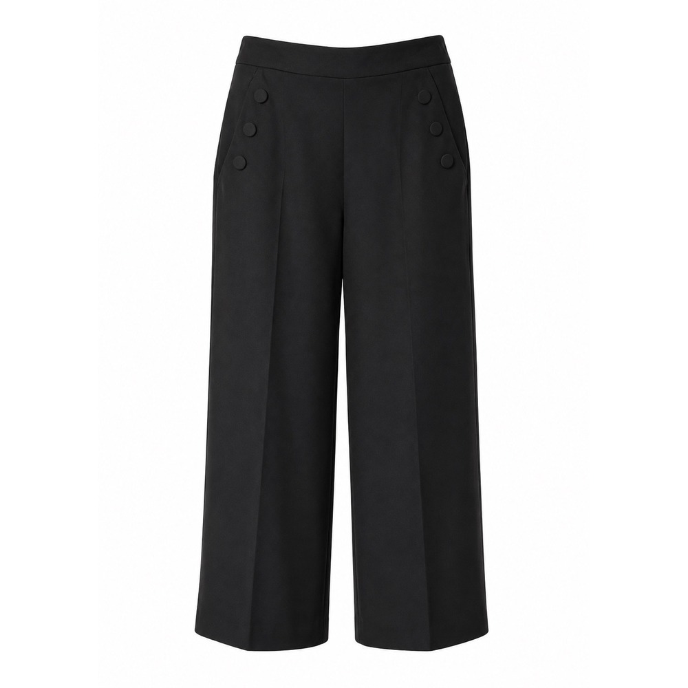 Marella‎ Sailor Trousers Women 8 Black Wide Leg Button Accent Quiet Luxury